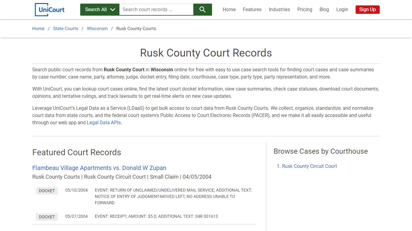 Rusk County Court Records | Wisconsin | UniCourt